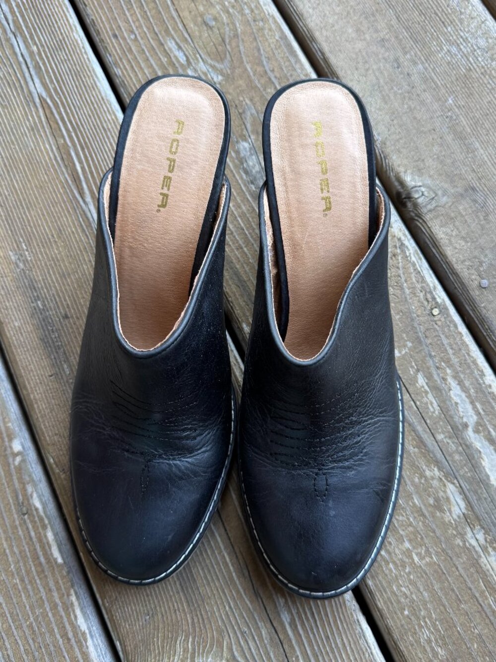 VTG Roper Slip On Black Leather Western Mules in Women's 11